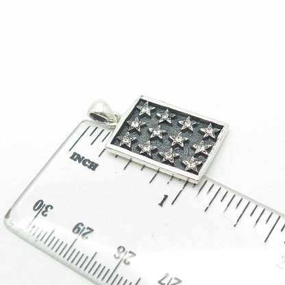 925 Sterling Silver Vintage White C Z Star Board Rectangle Pendant