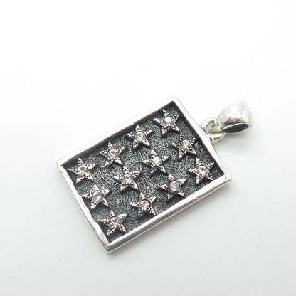 925 Sterling Silver Vintage White C Z Star Board Rectangle Pendant