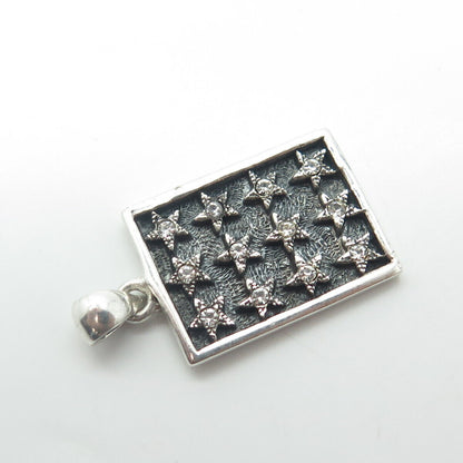 925 Sterling Silver Vintage White C Z Star Board Rectangle Pendant