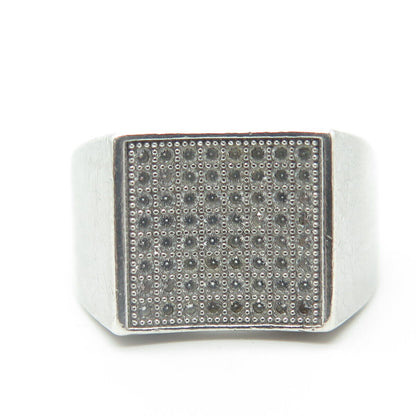 925 Sterling Silver White C Z  Iced Out Cluster Square Statement Ring Size 9