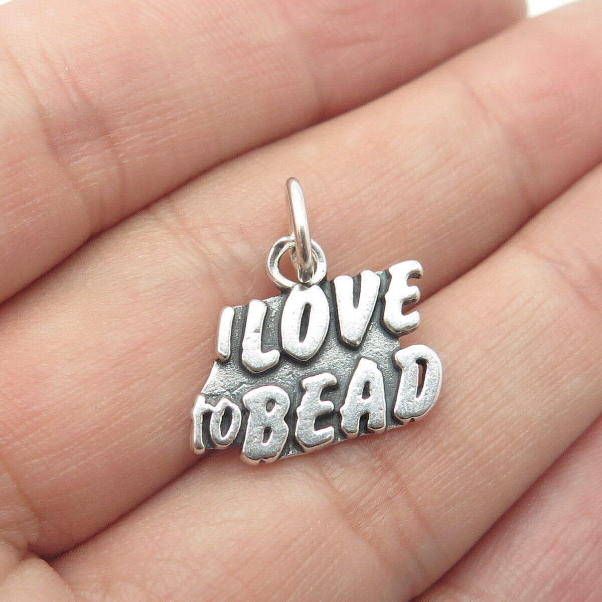 SUNDANCER 925 Sterling Silver Vintage "I LOVE TO BEAD" Charm Pendant