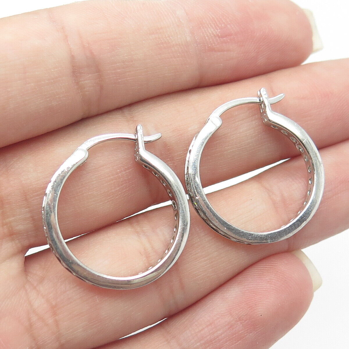 925 Sterling Silver White C Z Cluster All Around Eternity Hoop Earrings