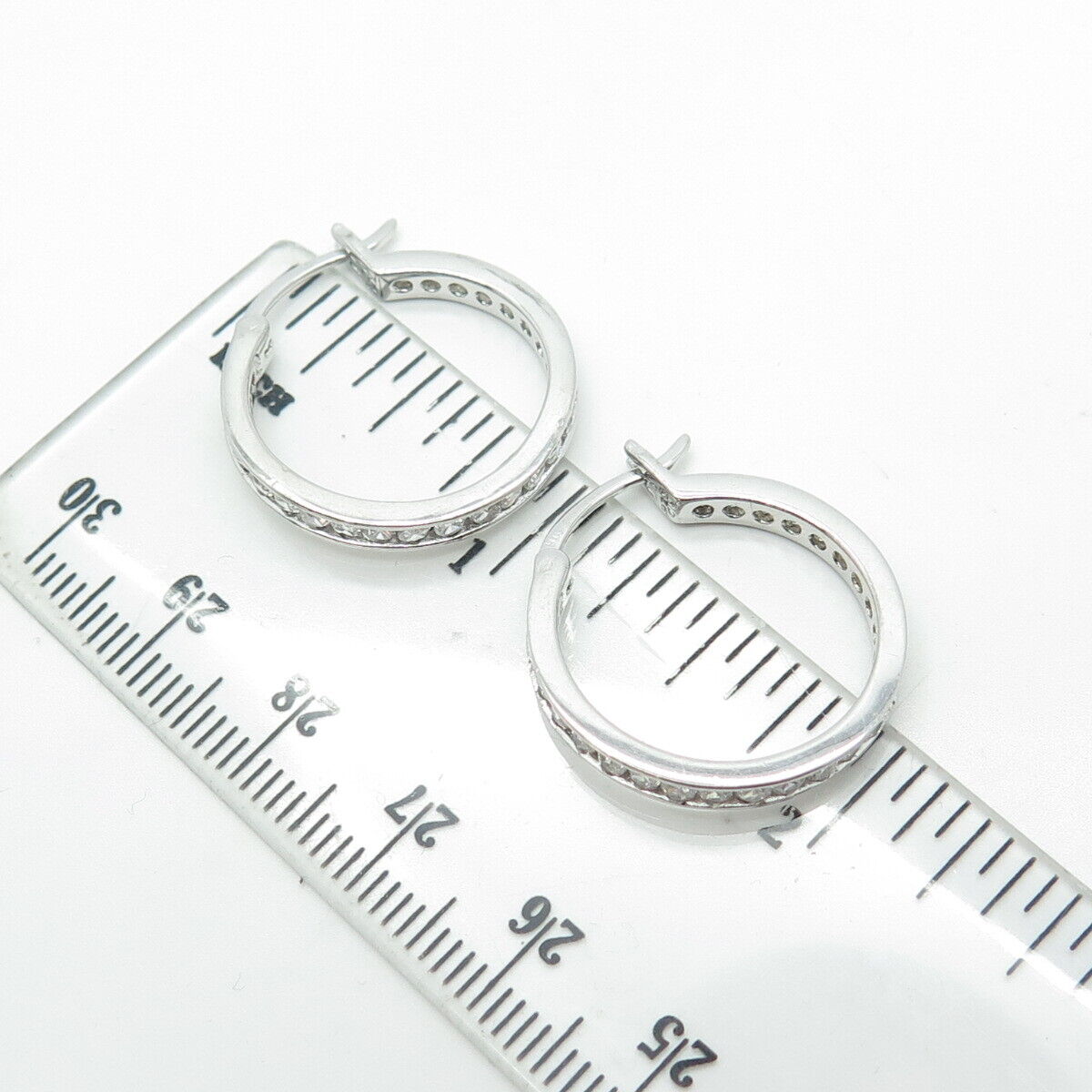 925 Sterling Silver White C Z Cluster All Around Eternity Hoop Earrings