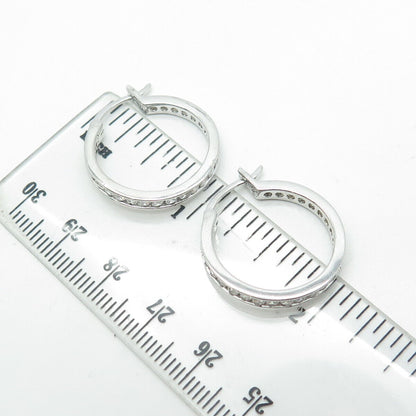 925 Sterling Silver White C Z Cluster All Around Eternity Hoop Earrings