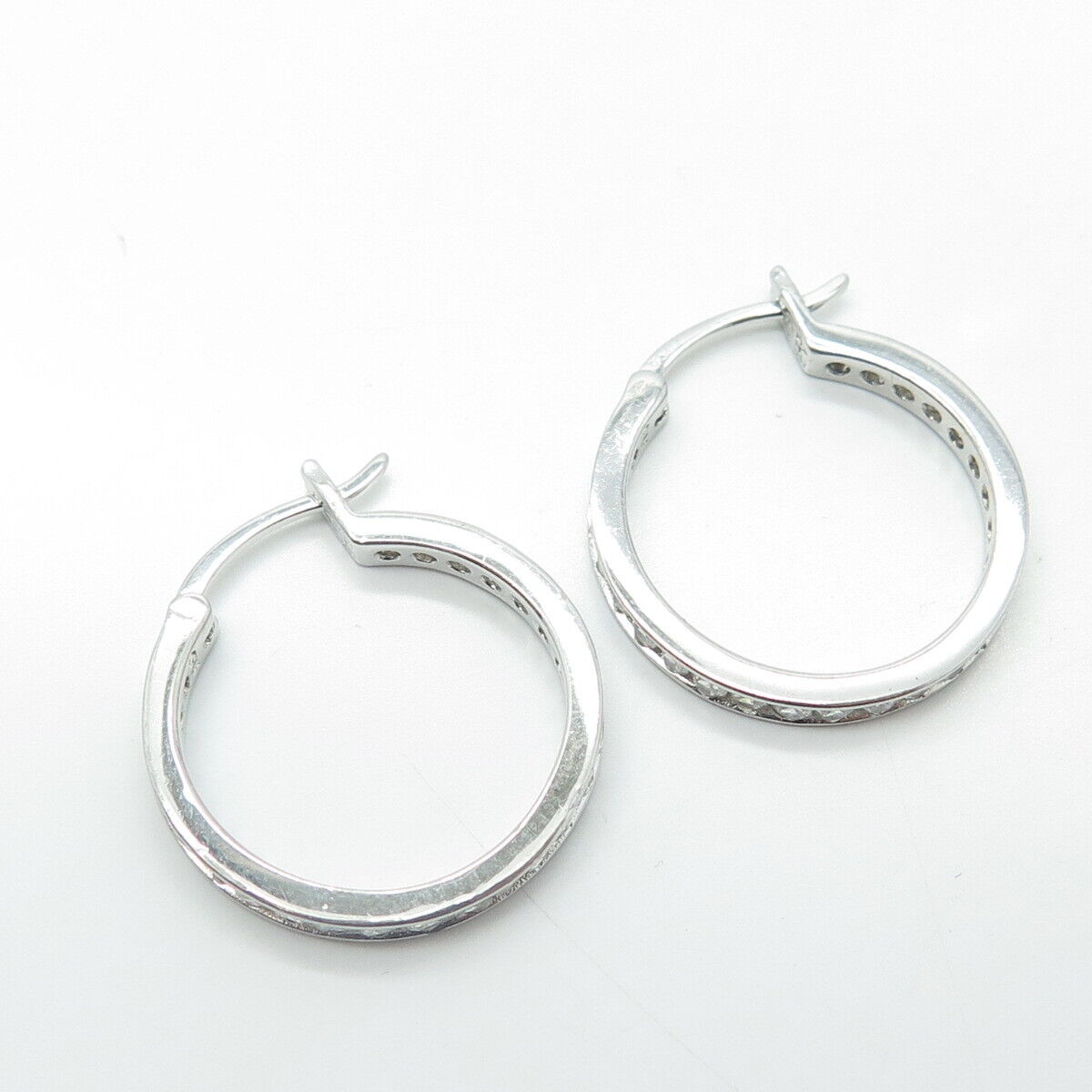 925 Sterling Silver White C Z Cluster All Around Eternity Hoop Earrings