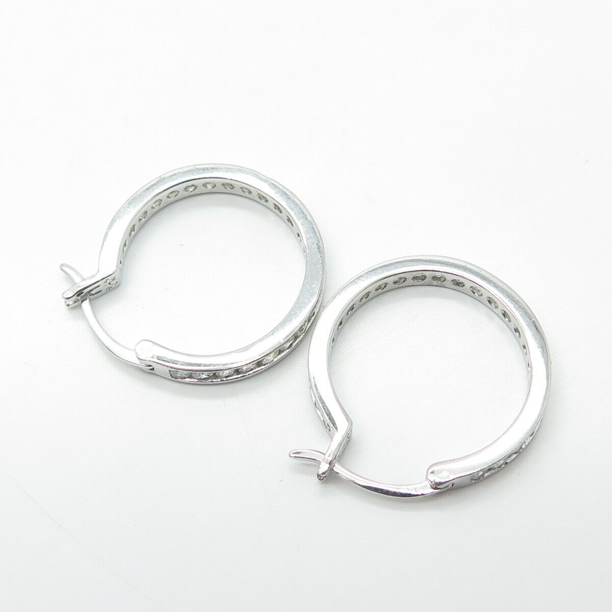 925 Sterling Silver White C Z Cluster All Around Eternity Hoop Earrings