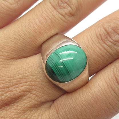 925 Sterling Silver Vintage Mexico Real Malachite Gemstone Ring Size 13