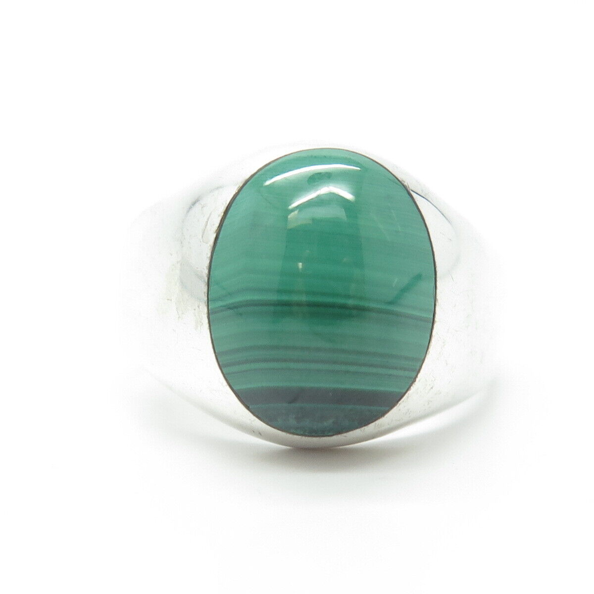 925 Sterling Silver Vintage Mexico Real Malachite Gemstone Ring Size 13