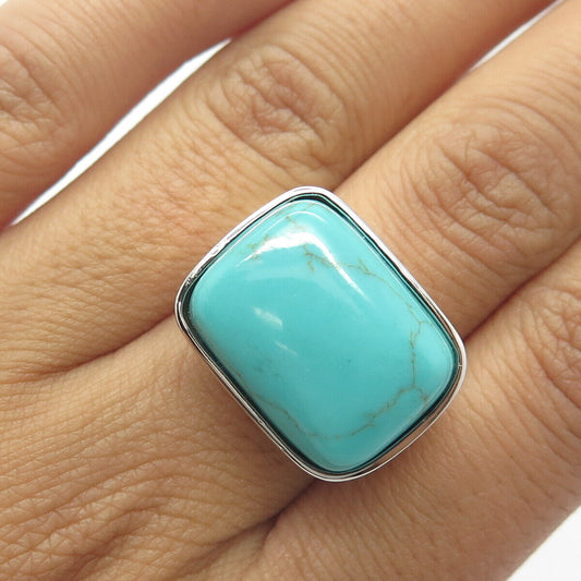 925 Sterling Silver Real Turquoise Gem Minimalist Ring Size 7.25