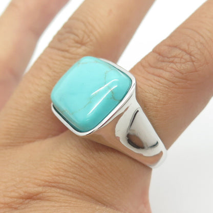 925 Sterling Silver Real Turquoise Gem Minimalist Ring Size 7.25