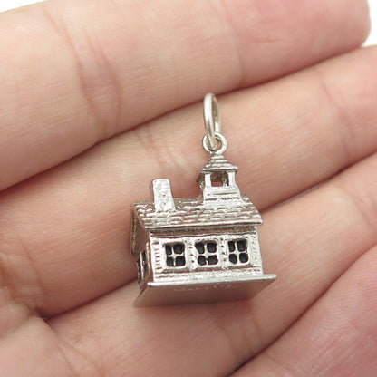 WELLS 925 Sterling Silver Antique Art Deco Old House Charm Pendant