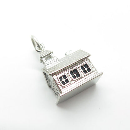 WELLS 925 Sterling Silver Antique Art Deco Old House Charm Pendant