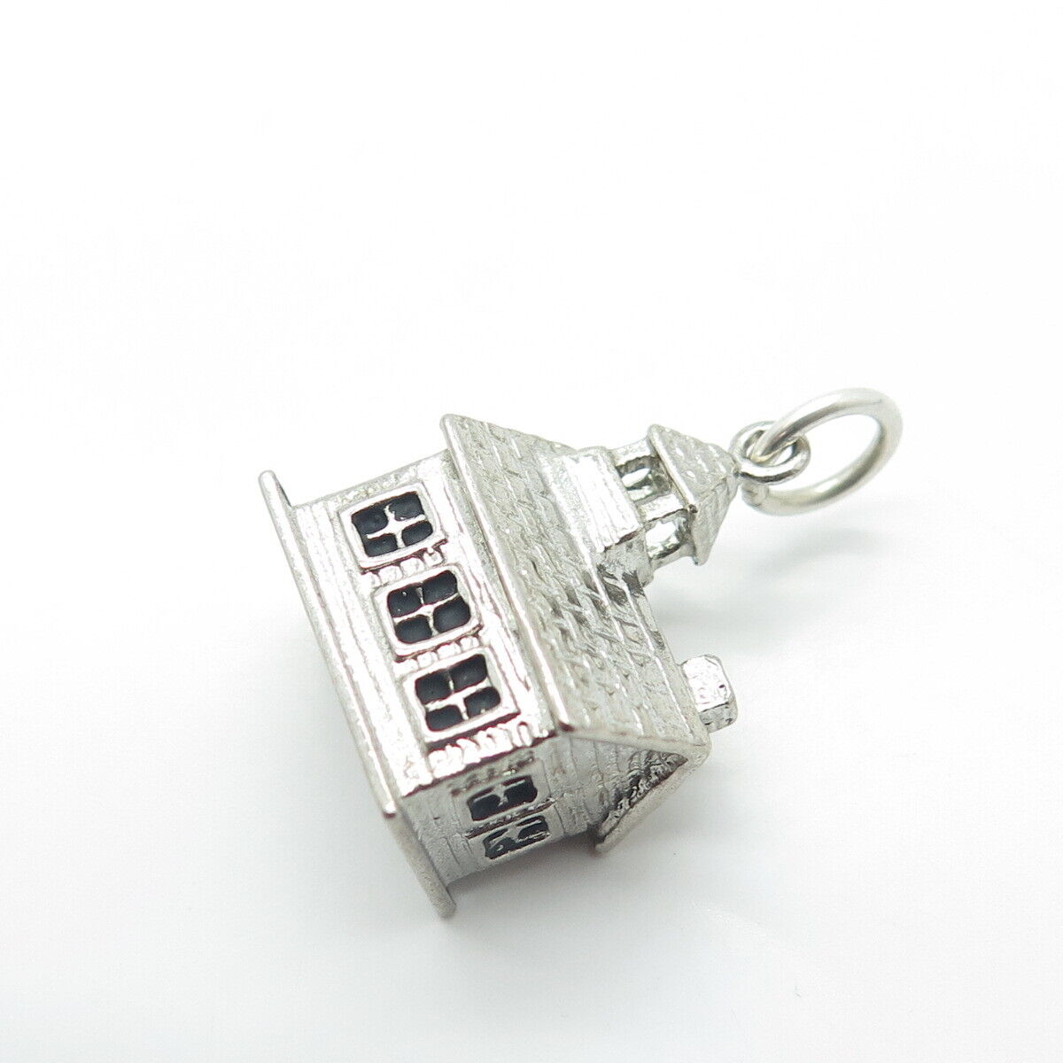 WELLS 925 Sterling Silver Antique Art Deco Old House Charm Pendant