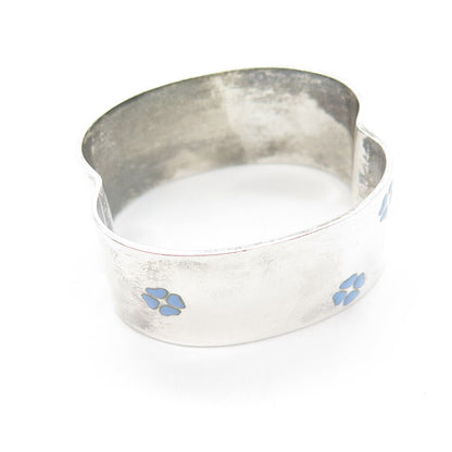 J. STARK 925S Sterling Silver Vintage Blue Enamel Floral Napkin Ring