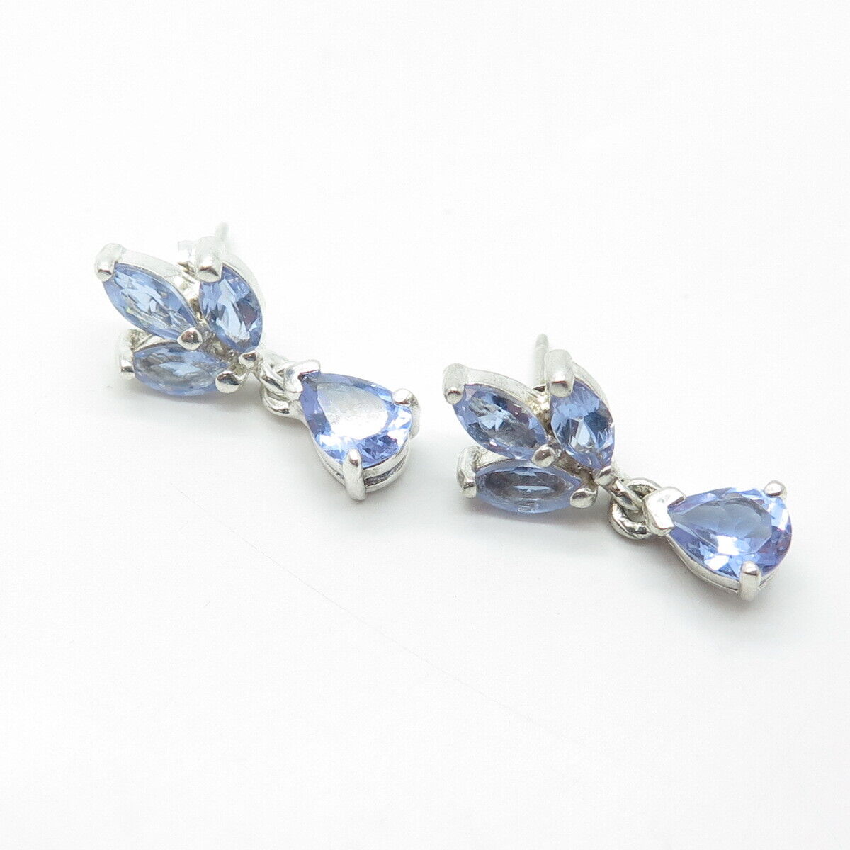 925 Sterling Silver Teardrop & Marquise-Cut Blue C Z Dangle Drop Earrings