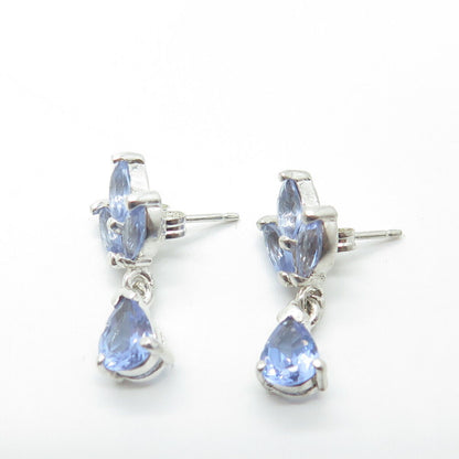 925 Sterling Silver Teardrop & Marquise-Cut Blue C Z Dangle Drop Earrings