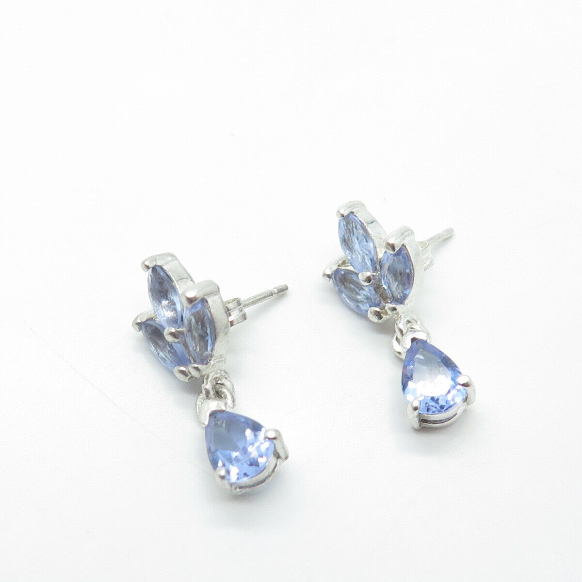 925 Sterling Silver Teardrop & Marquise-Cut Blue C Z Dangle Drop Earrings