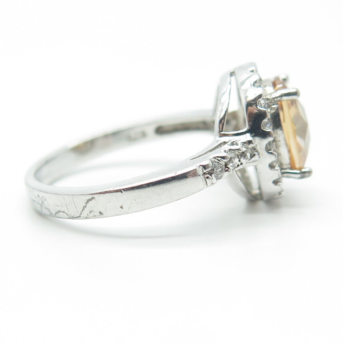 925 Sterling Silver Oval-Cut Brown & White C Z Engagement Ring Size 9.5