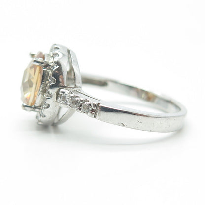 925 Sterling Silver Oval-Cut Brown & White C Z Engagement Ring Size 9.5