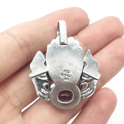 925 Sterling Silver Vintage PTI Nepal Real Amethyst Dragon Pendant