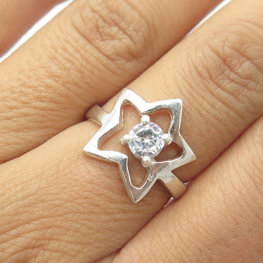 925 Sterling Silver Vintage Single-Cut Round Shaped C Z Star Ring Size 6.75