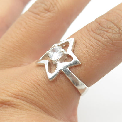 925 Sterling Silver Vintage Single-Cut Round Shaped C Z Star Ring Size 6.75