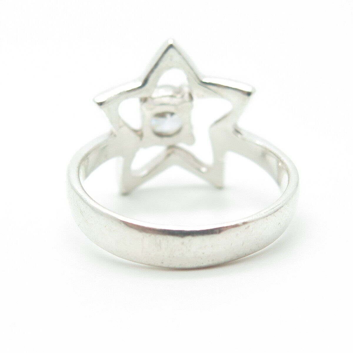 925 Sterling Silver Vintage Single-Cut Round Shaped C Z Star Ring Size 6.75