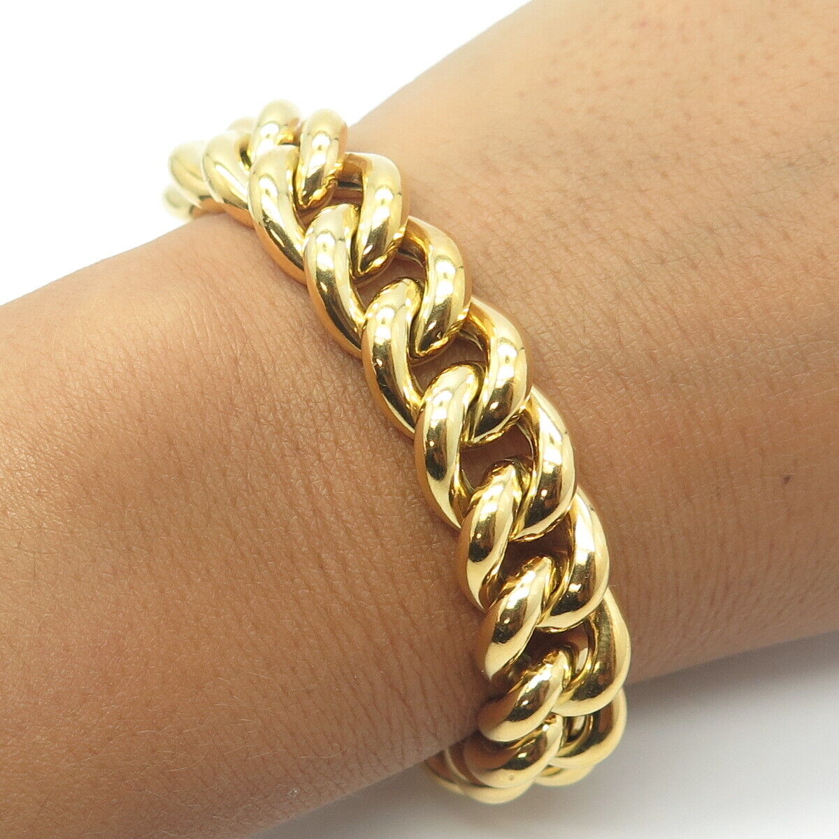 GIOIELLI DI VALENZA 925 Sterling Silver Gold Plated Italy Curb Bracelet 6.5"