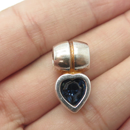 PHILIPPE STARCK 925 Sterling Silver Vintage Blue Rhinestone Heart Slide Pendant