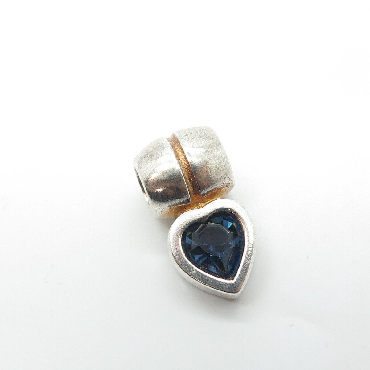 PHILIPPE STARCK 925 Sterling Silver Vintage Blue Rhinestone Heart Slide Pendant