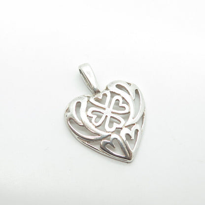 925 Sterling Silver Vintage Clover & Heart Dome Lucky Charm Pendant