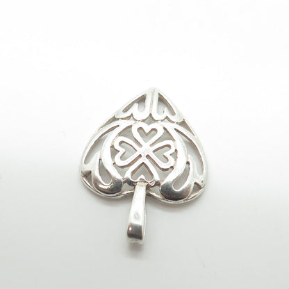 925 Sterling Silver Vintage Clover & Heart Dome Lucky Charm Pendant