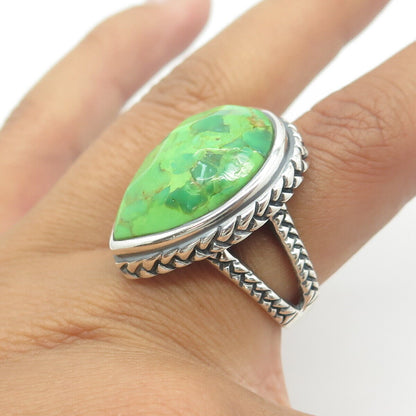 BARSE 925 Sterling Silver Vintage Real Pear-Cut Turquoise Statement Ring Size 7