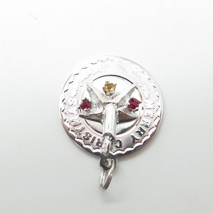 925 Sterling Silver Vintage Red & Yellow Rhinestone "Merry Christmas" Pendant