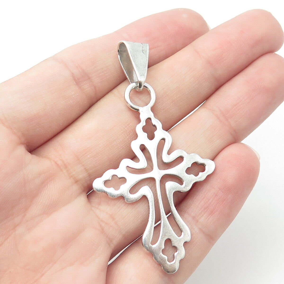 925 Sterling Silver Vintage Mexico Ornate Cross Pendant