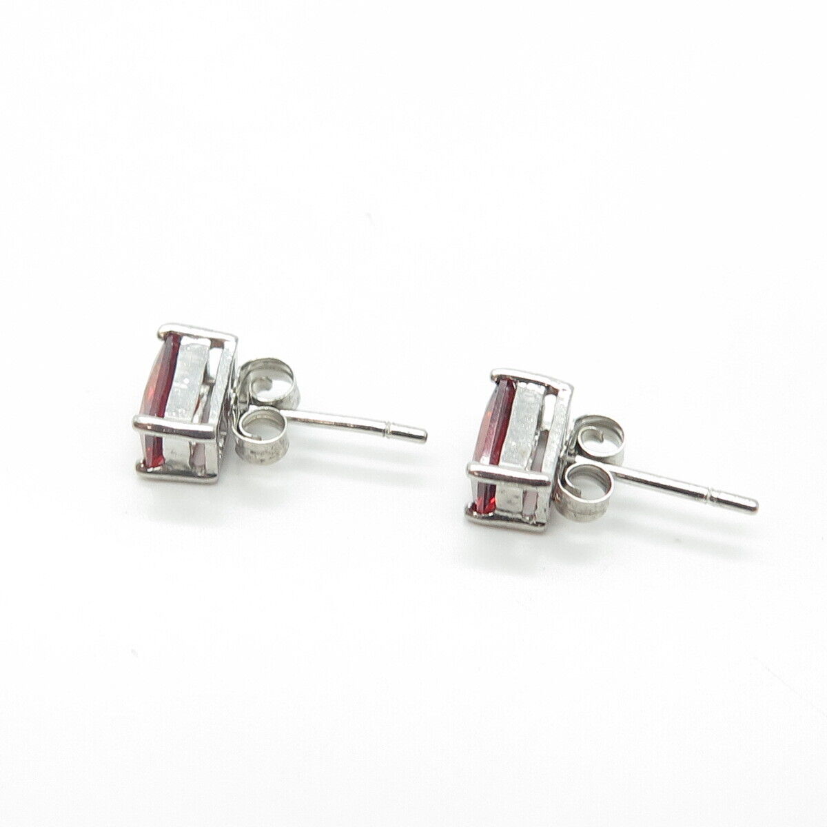 925 Sterling Silver Emerald-Cut Shaped Red C Z Stud Earrings