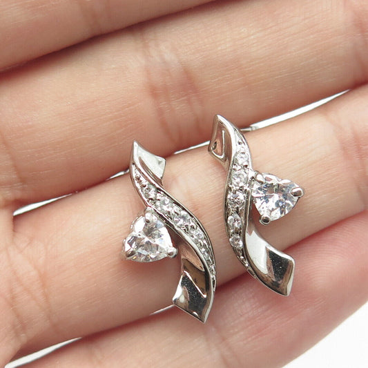 925 Sterling Silver Heart-Cut Shaped C Z Journey Earrings