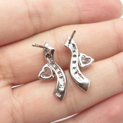 925 Sterling Silver Heart-Cut Shaped C Z Journey Earrings