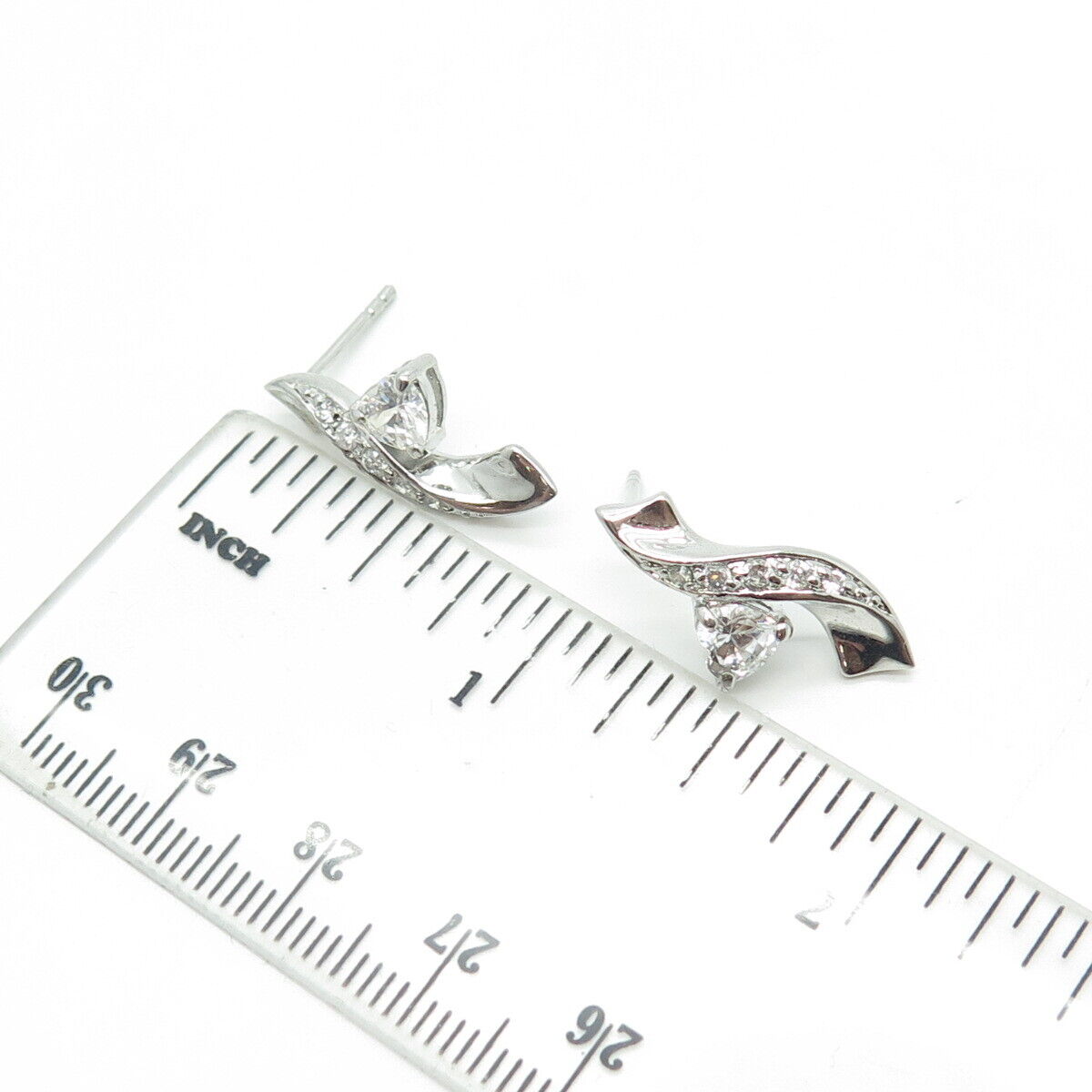 925 Sterling Silver Heart-Cut Shaped C Z Journey Earrings