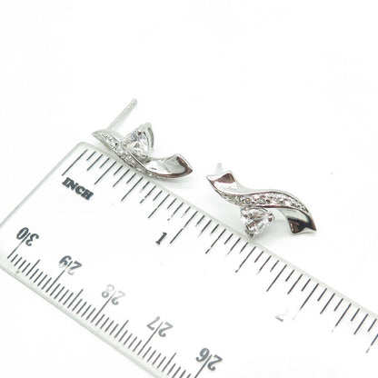 925 Sterling Silver Heart-Cut Shaped C Z Journey Earrings
