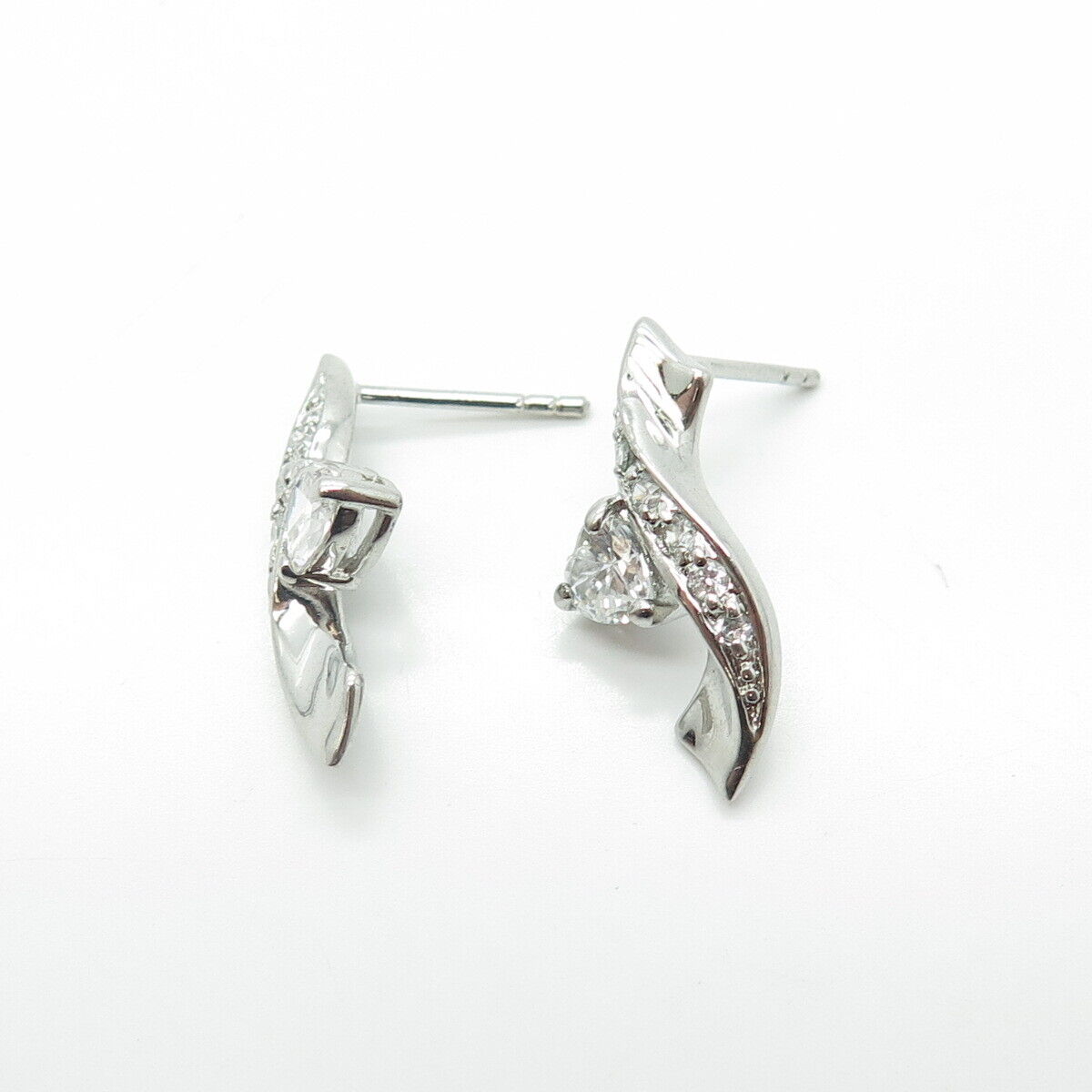 925 Sterling Silver Heart-Cut Shaped C Z Journey Earrings