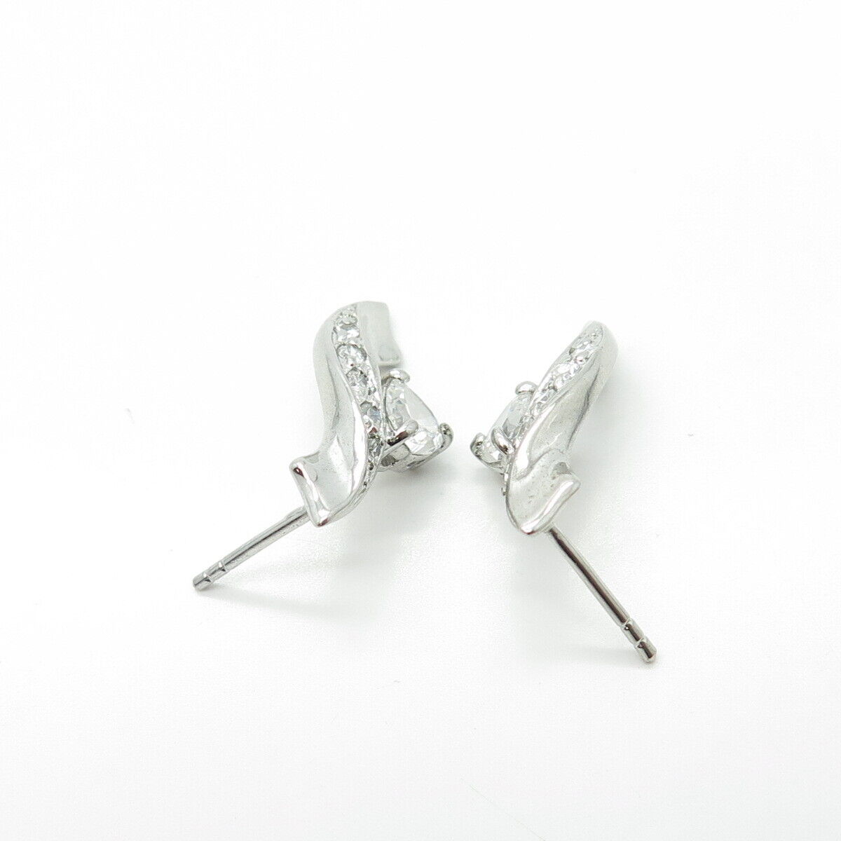 925 Sterling Silver Heart-Cut Shaped C Z Journey Earrings
