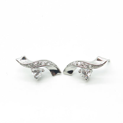 925 Sterling Silver Heart-Cut Shaped C Z Journey Earrings