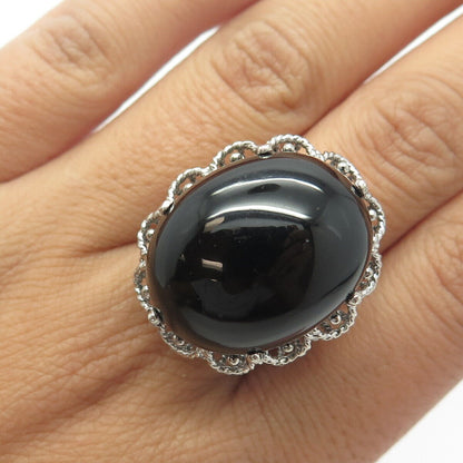 925 Sterling Silver Vintage Real Black Onyx Gemstone Ring Size 10.5