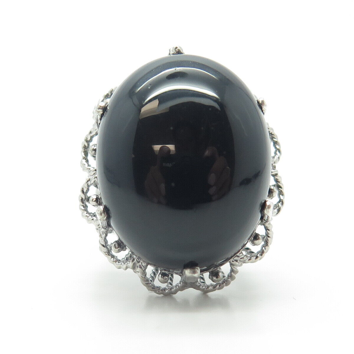 925 Sterling Silver Vintage Real Black Onyx Gemstone Ring Size 10.5