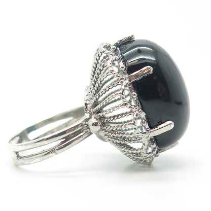 925 Sterling Silver Vintage Real Black Onyx Gemstone Ring Size 10.5