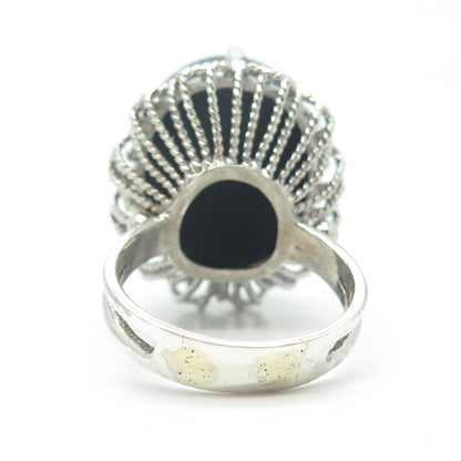 925 Sterling Silver Vintage Real Black Onyx Gemstone Ring Size 10.5