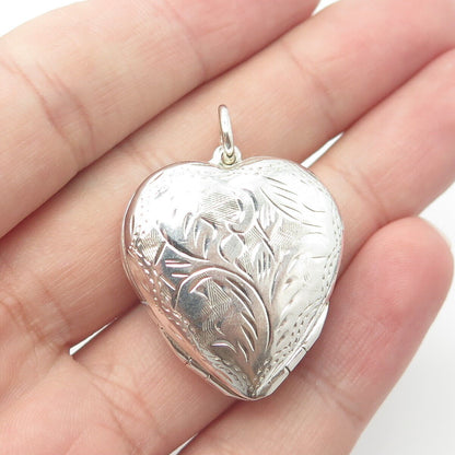 925 Sterling Silver Vintage Engraved Heart Locket Pendant