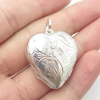 925 Sterling Silver Vintage Engraved Heart Locket Pendant