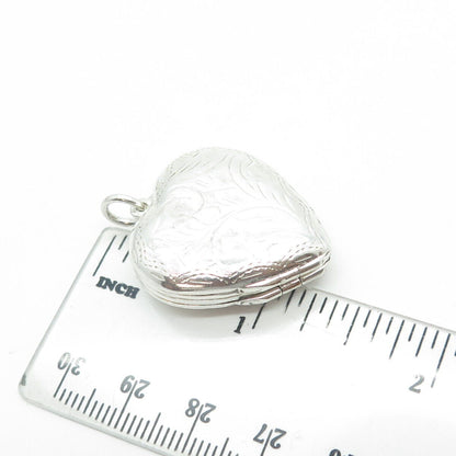 925 Sterling Silver Vintage Engraved Heart Locket Pendant